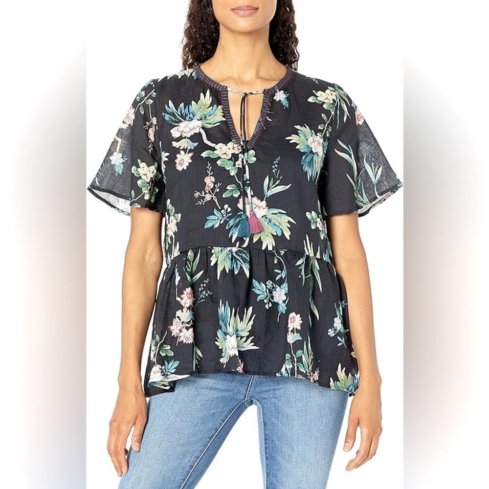 Johnny Was Workshop Boho Peplum Embroidered Floral Top size in Medium